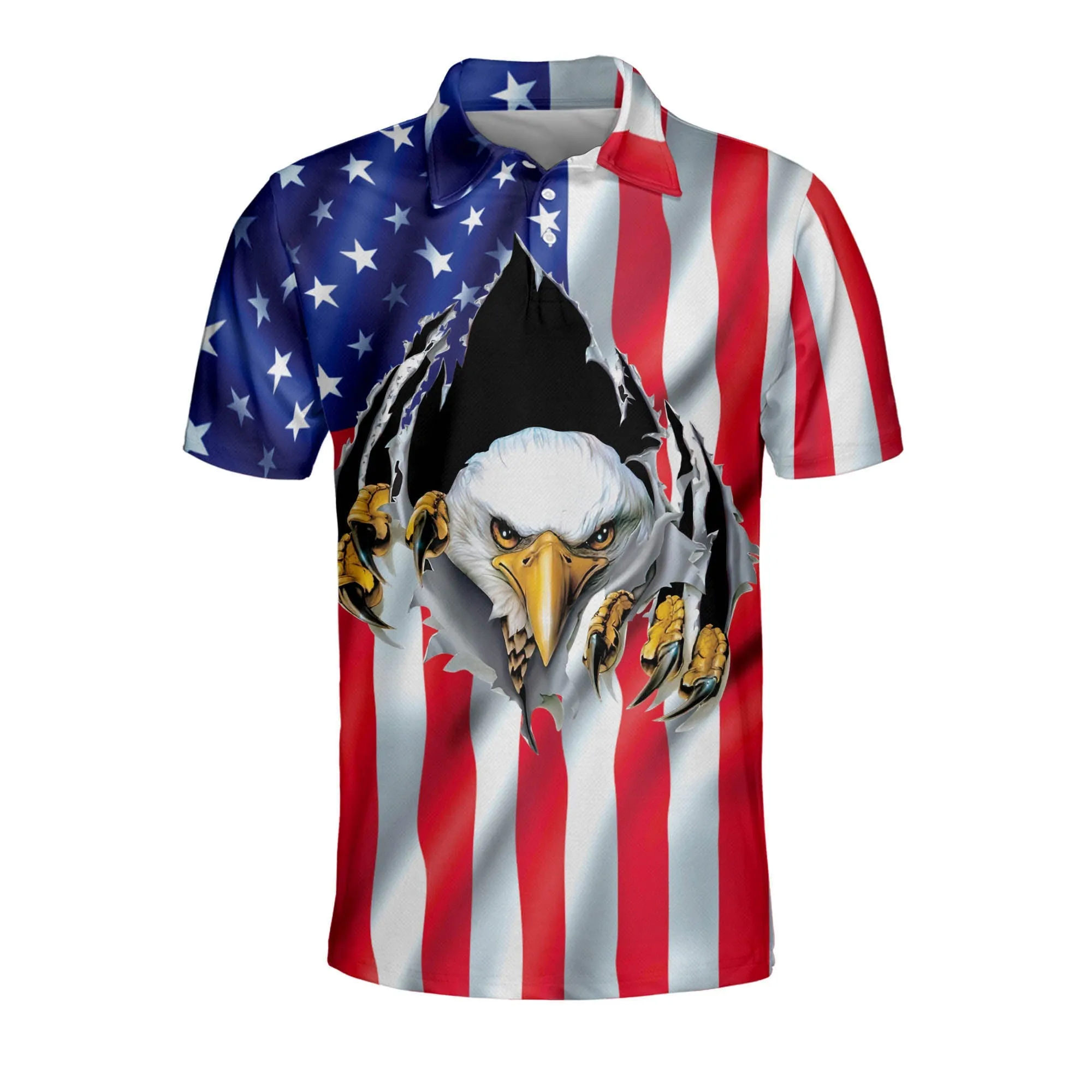 3D All Over Print American Flag Eagle Rip Cool Patriotic Polo Shirt