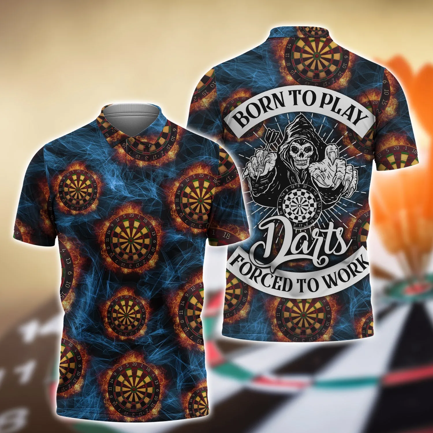 3D Full Print Over Dart Polo Shirt, Born To Play Darts Forced To Work Funny Shirt, Dart Shirt