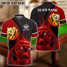 8 Ball Billiards Skull Fire Multi Color Personalized Name Polo Shirt, Gift for Billiard Player