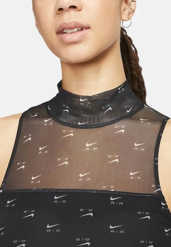 Air Printed Mock Neck Mesh Bodysuit