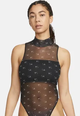 Air Printed Mock Neck Mesh Bodysuit