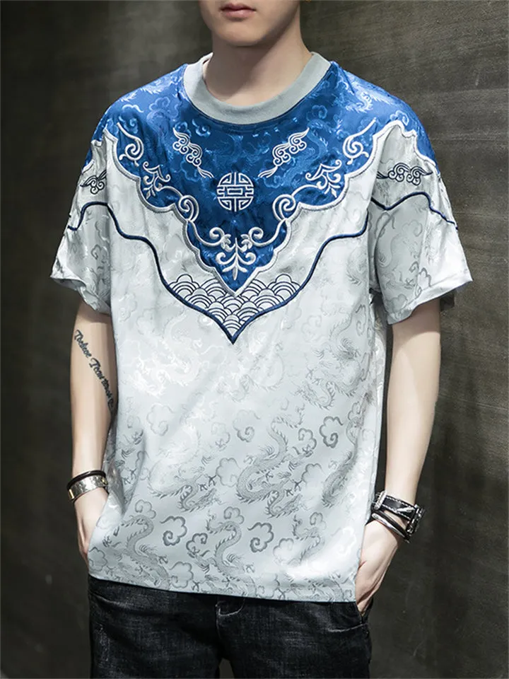 Auspicious Clouds Dragon Embroidery Vintage Shirt for Men