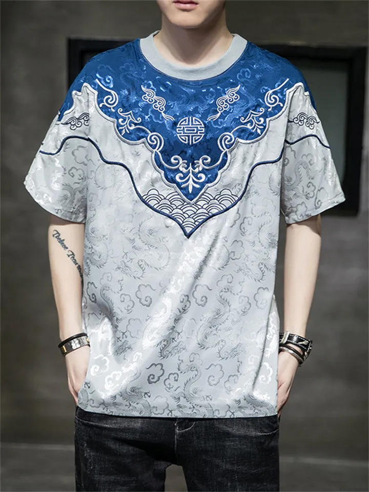 Auspicious Clouds Dragon Embroidery Vintage Shirt for Men