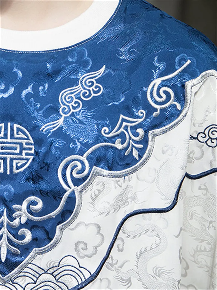 Auspicious Clouds Dragon Embroidery Vintage Shirt for Men