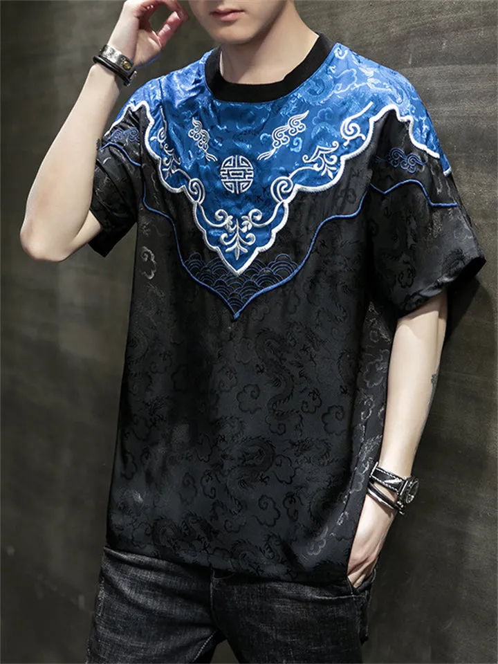 Auspicious Clouds Dragon Embroidery Vintage Shirt for Men