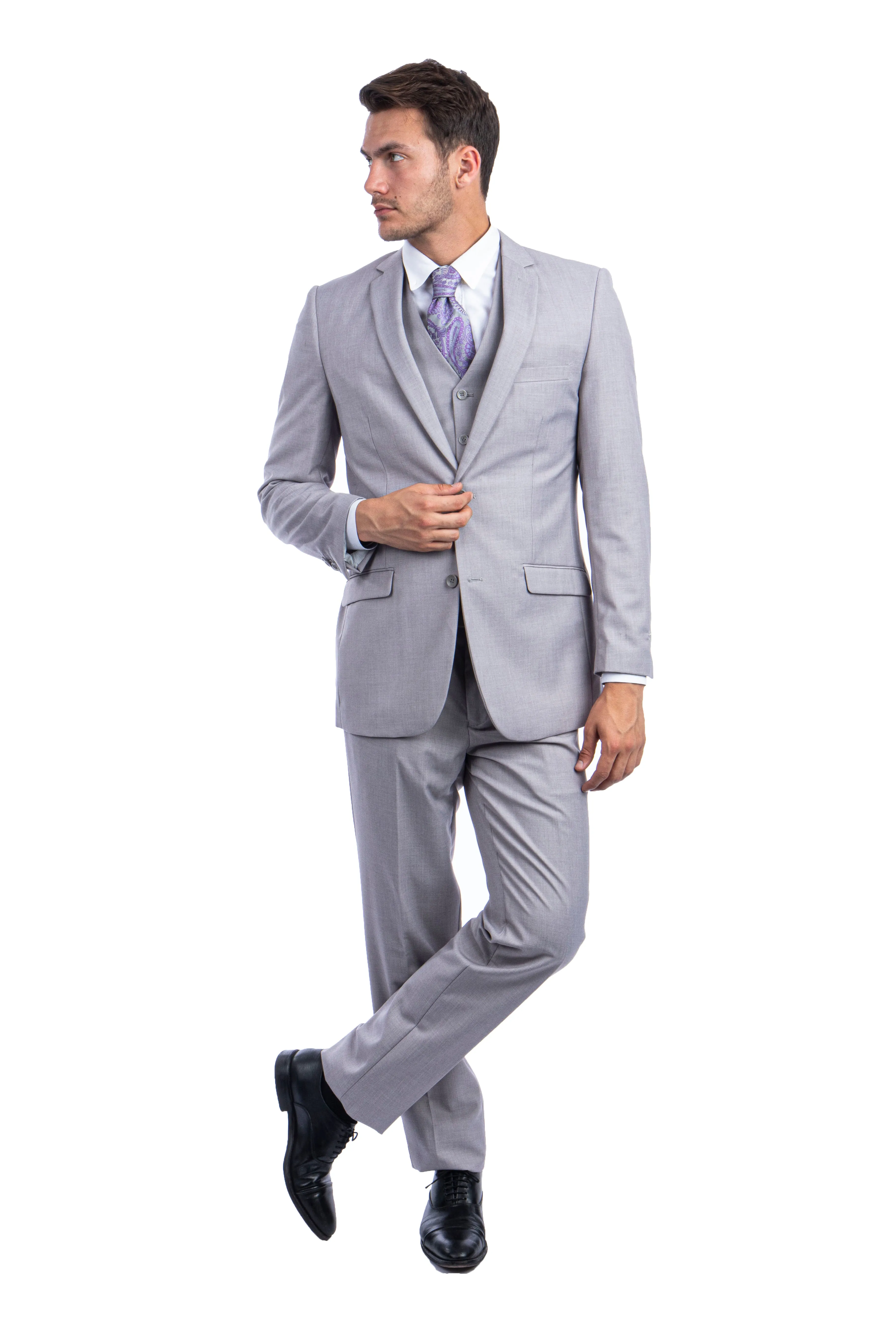 Azzuro LightGrey Suits 3 PC Hybrid Fit