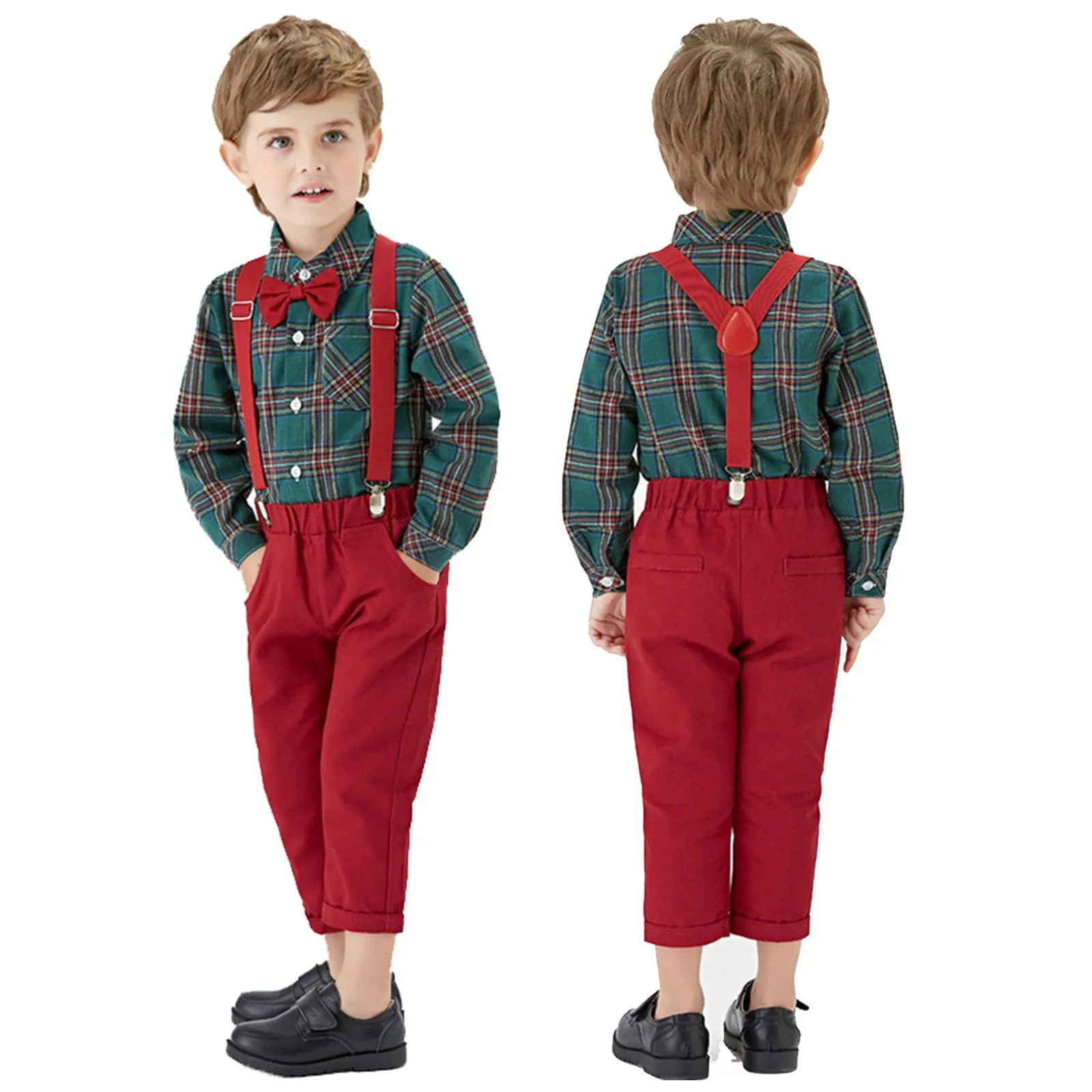 Baby Boys Clothes Set Mesh Formal Shirt   Suspender Pants Infant Toddler Kids Christmas Clothes