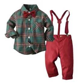 Baby Boys Clothes Set Mesh Formal Shirt   Suspender Pants Infant Toddler Kids Christmas Clothes