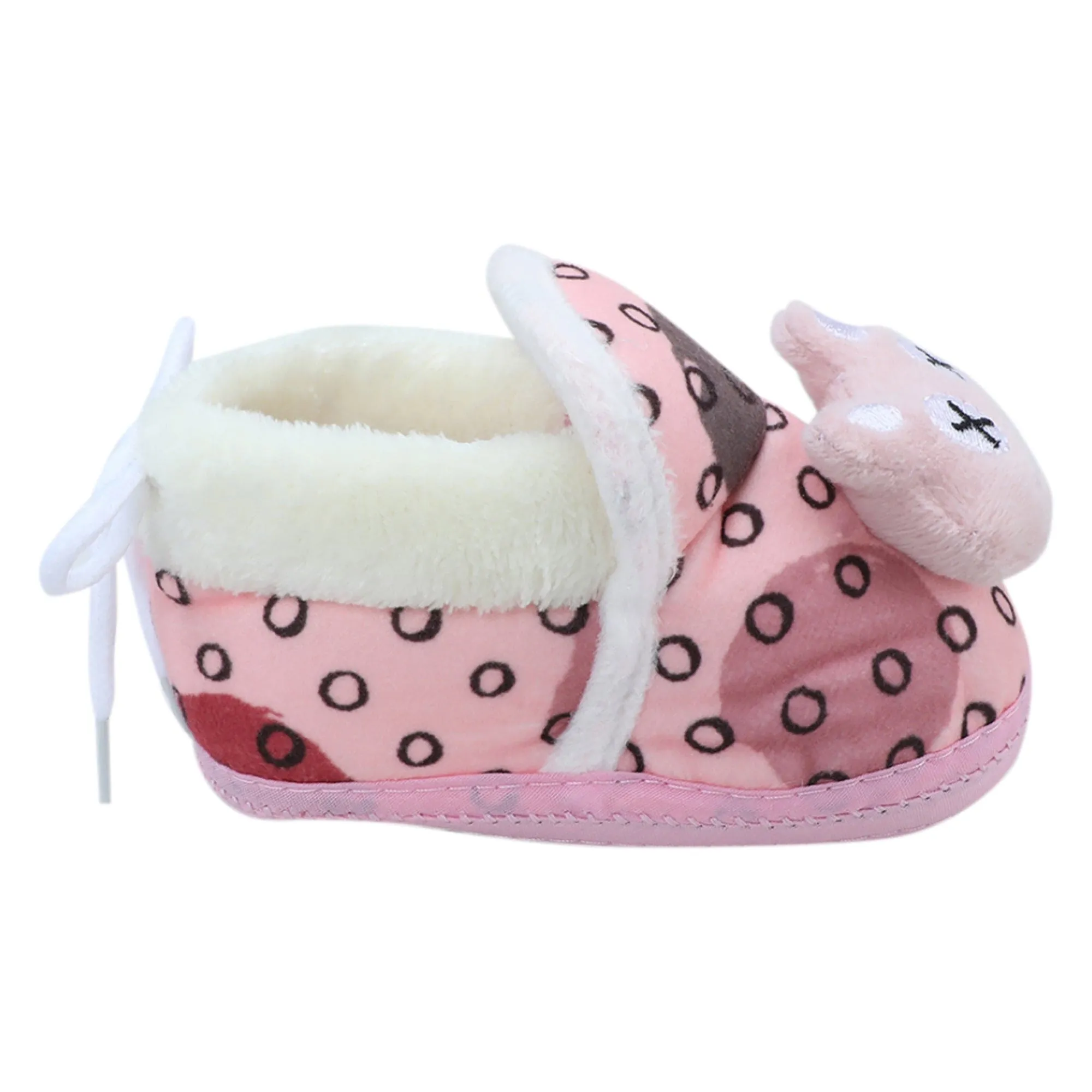 Baby Moo 3D Dizzy Cat Soft Slip-On Anti-Skid Plush Warm Booties - Peach