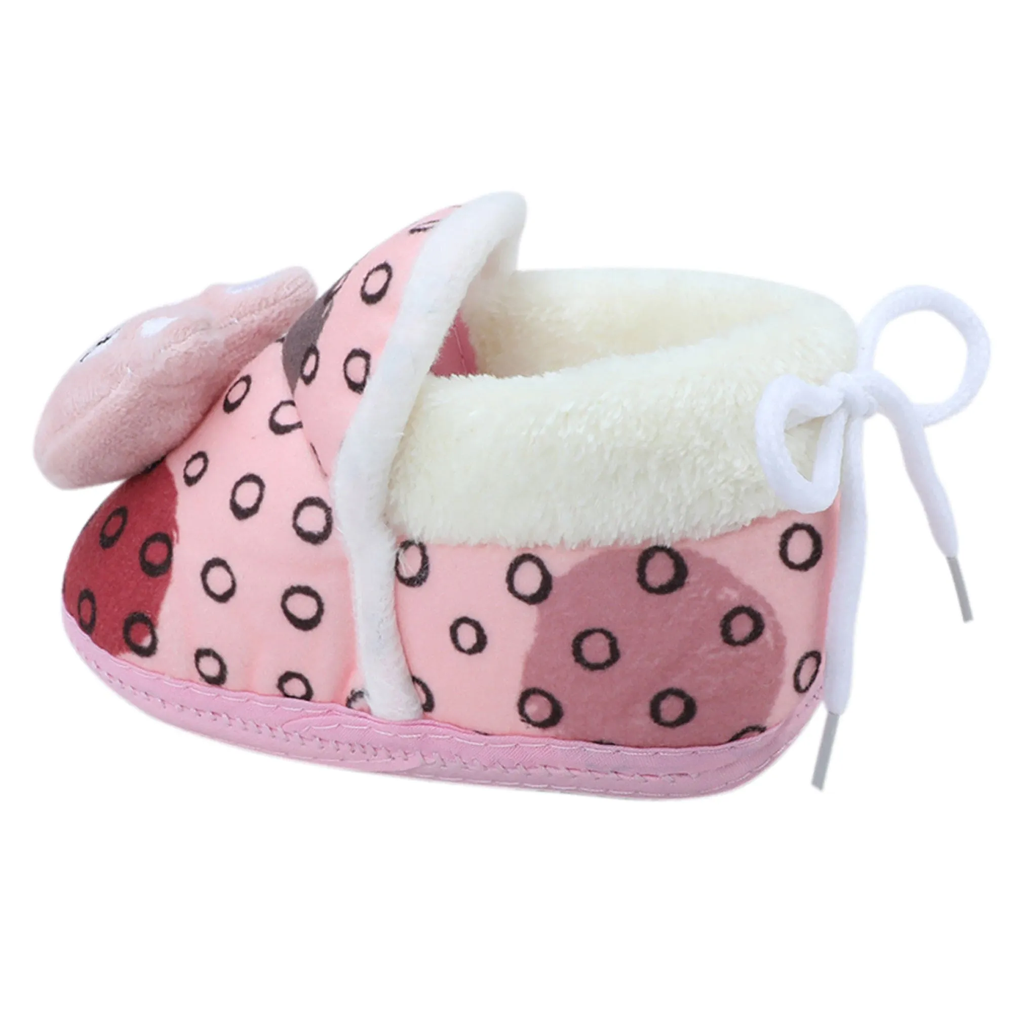 Baby Moo 3D Dizzy Cat Soft Slip-On Anti-Skid Plush Warm Booties - Peach