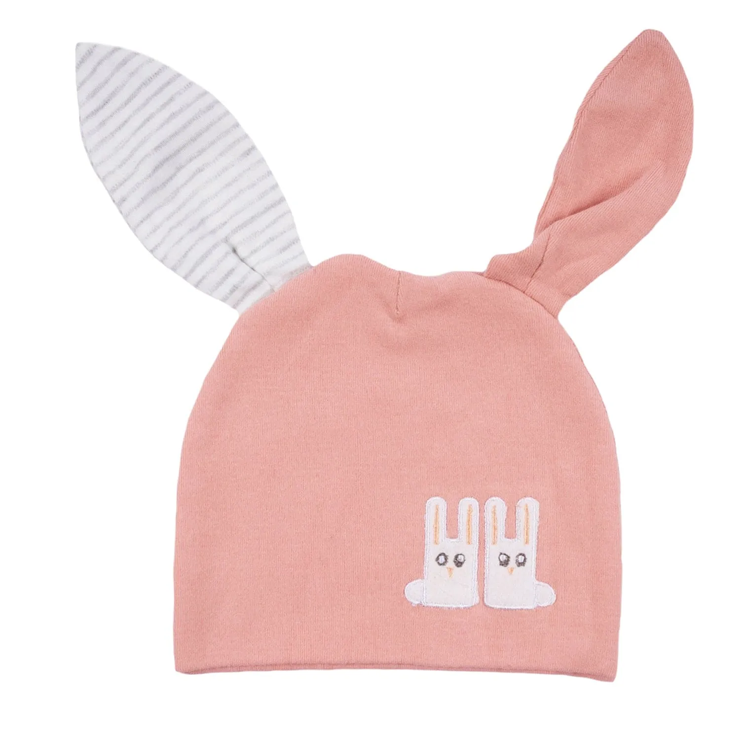 Baby Moo Big Bunny Ears All Season Stretchable Hosiery Warm 3D Beanie Cap - Peach