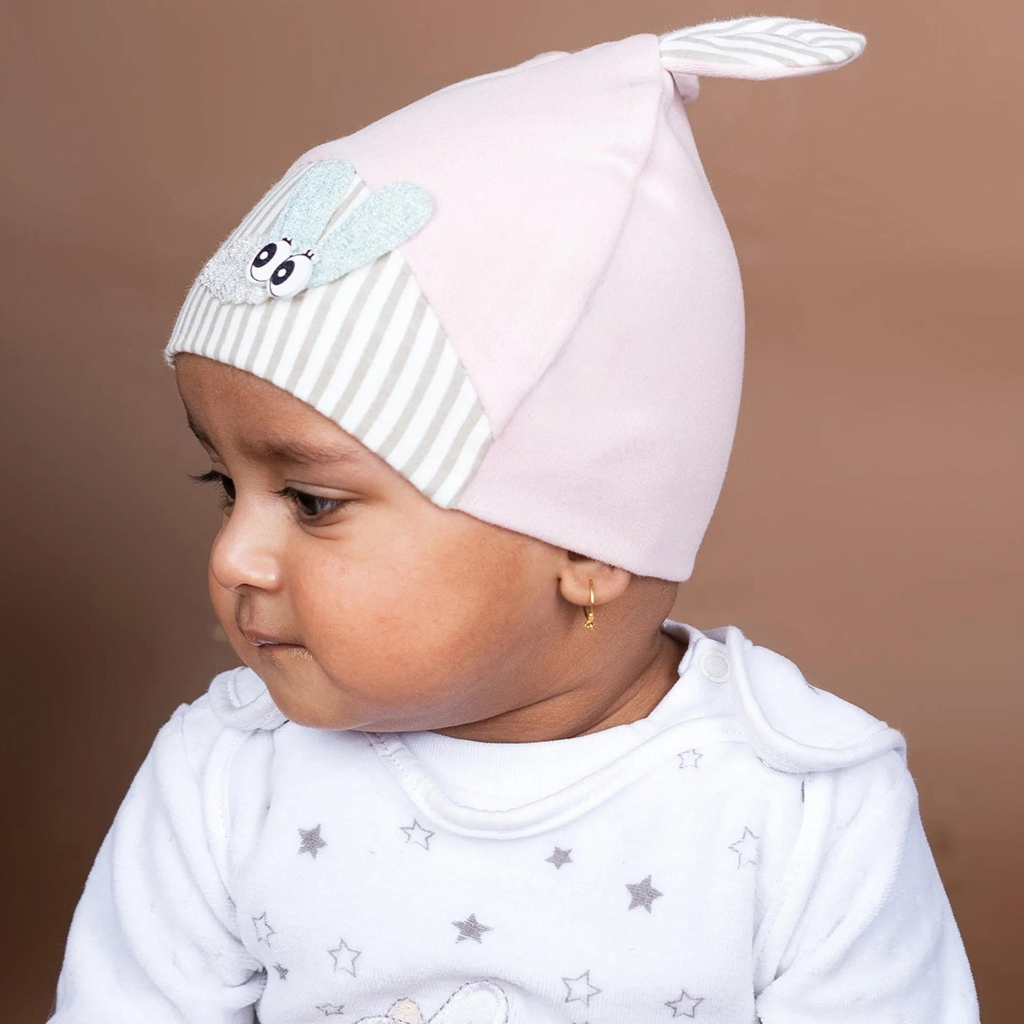 Baby Moo Busy Bee All Season Stretchable Hosiery Warm 3D Beanie Cap - Pink