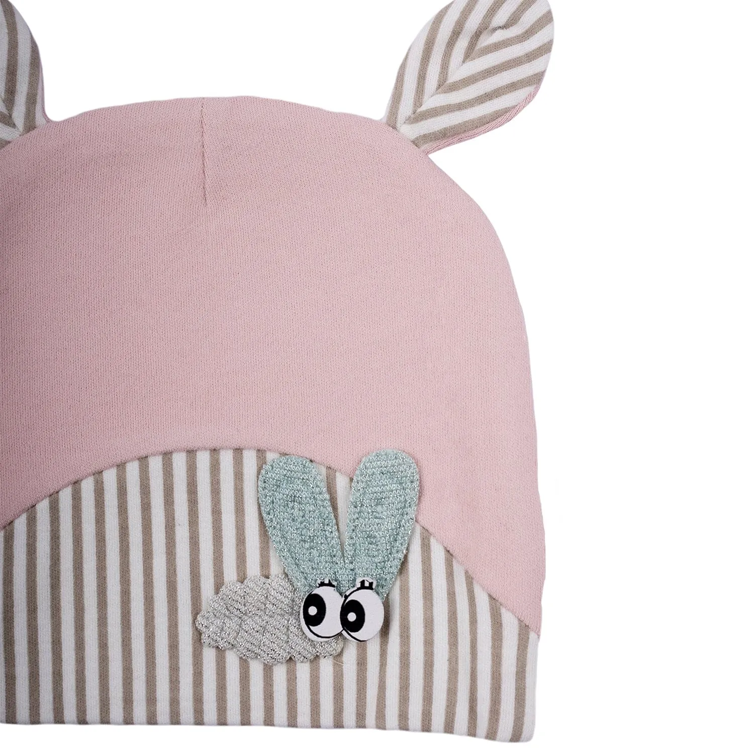 Baby Moo Busy Bee All Season Stretchable Hosiery Warm 3D Beanie Cap - Pink