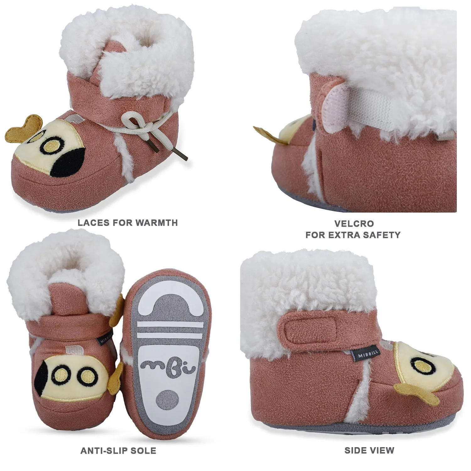 Baby Moo Submarine Velcro Warm Furry Booties - Pink