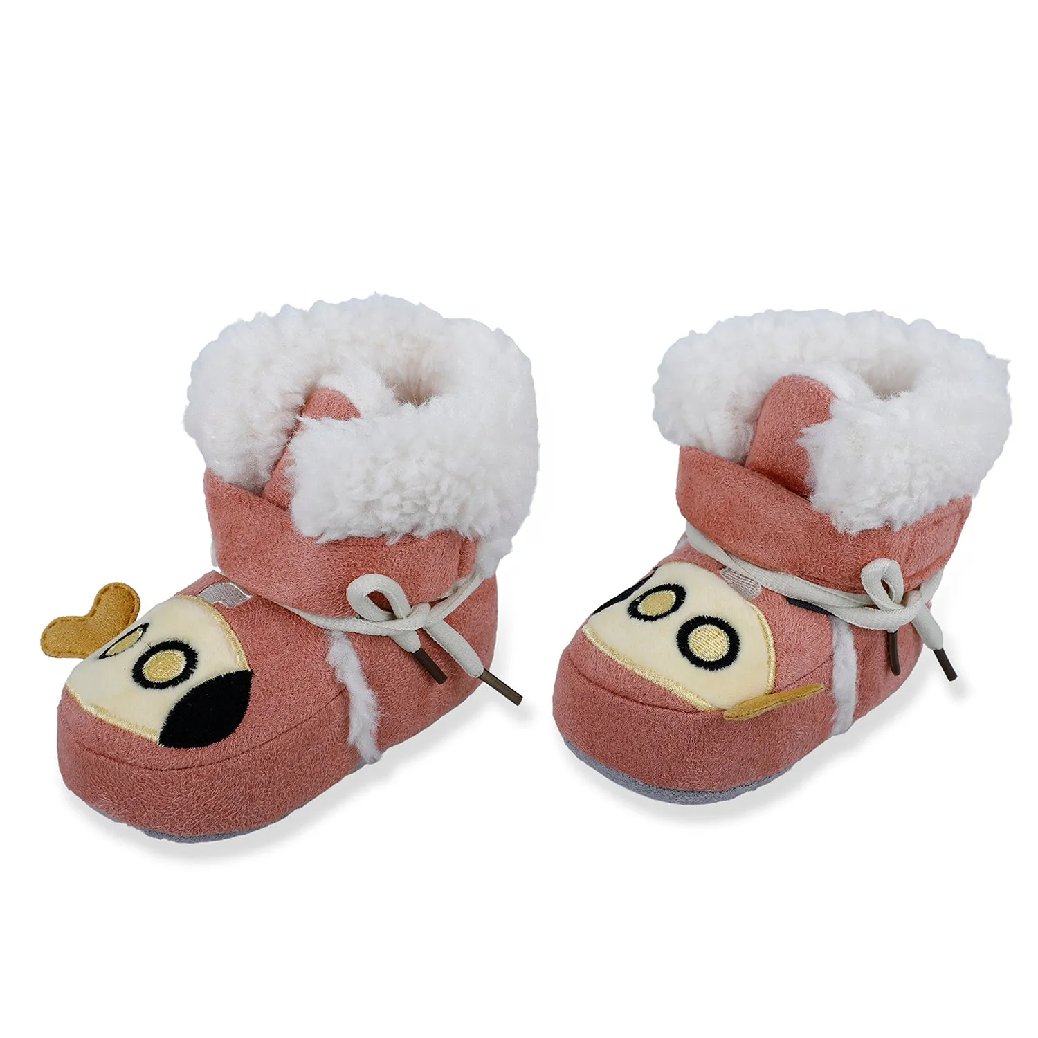 Baby Moo Submarine Velcro Warm Furry Booties - Pink