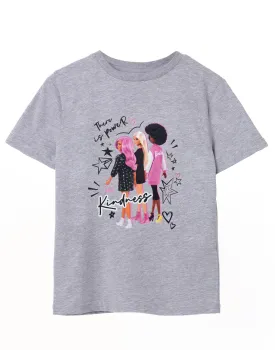 Barbie Doodle Group Pose Little Girls Grey Marl Short Sleeved T-Shirt