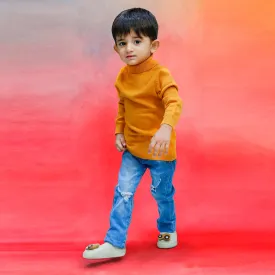 Basic Polo Neck Ribbed Premium Full Sleeves Knitted Kids Sweater - Orange