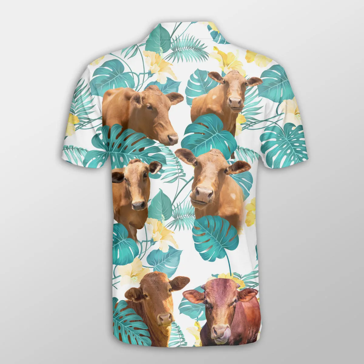 Beefmaster In Tropical Leaves Pattern Button Polo Shirt, Idea Shirt for Cow Farmer