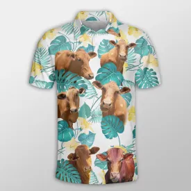 Beefmaster In Tropical Leaves Pattern Button Polo Shirt, Idea Shirt for Cow Farmer