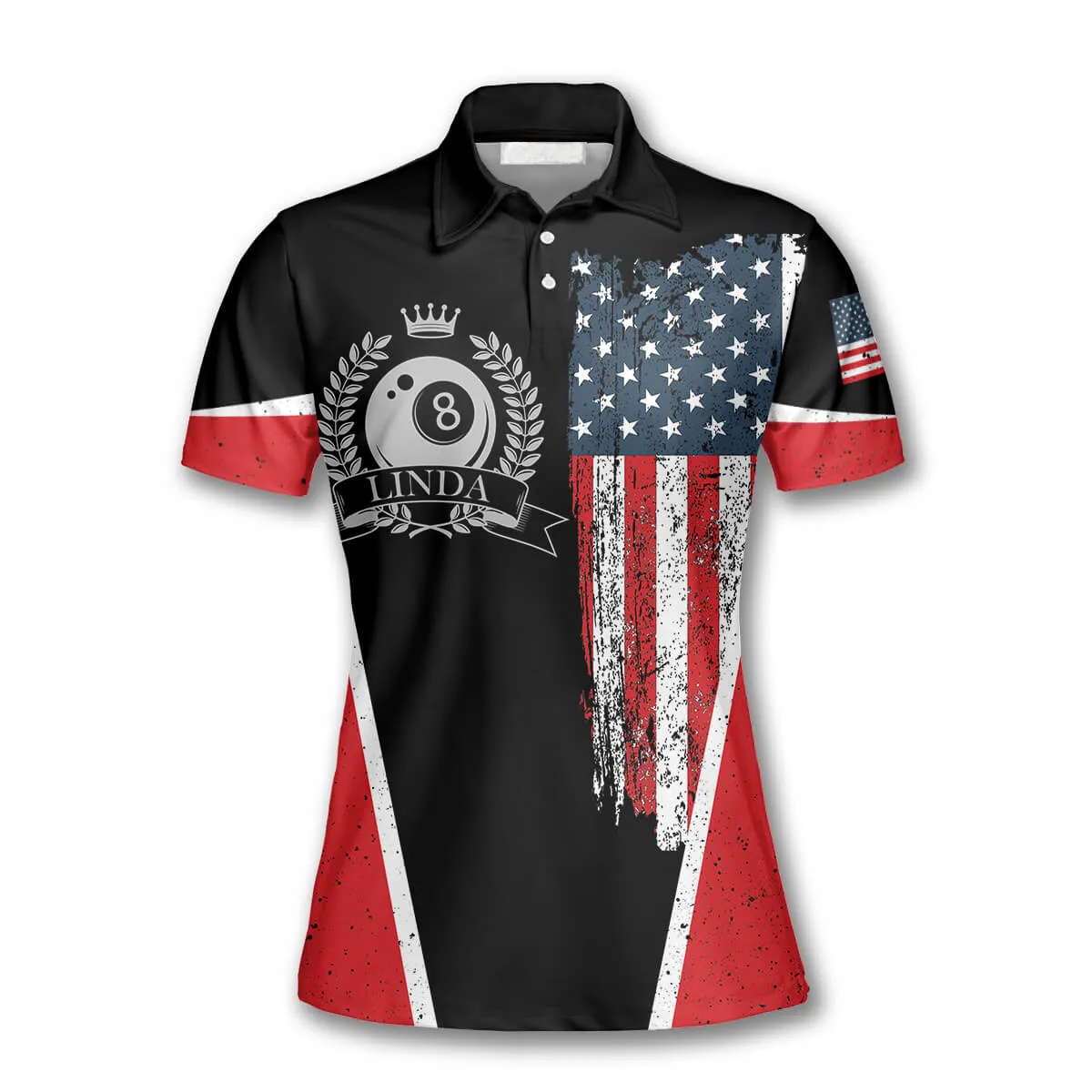 Billiards American Flag Emblem Custom Billiard Shirts for Women, Women's Billiard Polo Shirts