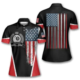 Billiards American Flag Emblem Custom Billiard Shirts for Women, Women's Billiard Polo Shirts