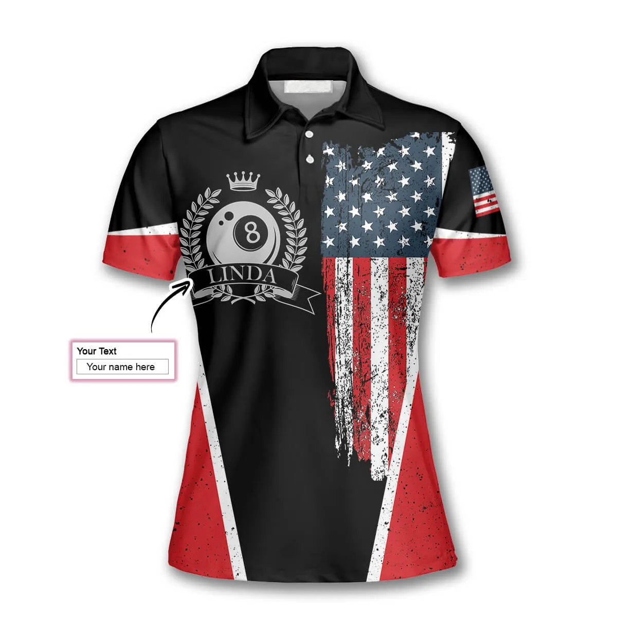 Billiards American Flag Emblem Custom Billiard Shirts for Women, Women's Billiard Polo Shirts