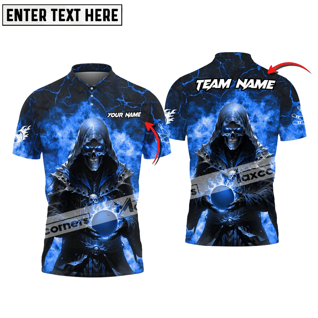 Bowling and Pins Skull Fire Magma Pattern Multicolor Option Customized Name Team Name 3D Polo Shirt