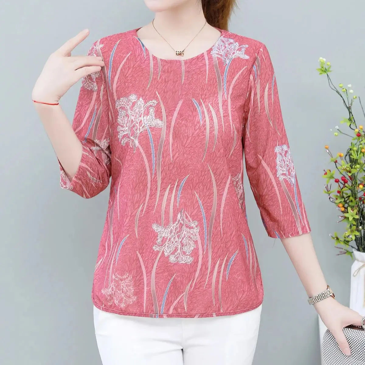 Casual Fashion Vintage Floral Printed Thin T-shirt Summer Autumn 2024 New Half Sleeve O-Neck Loose Pullover Tops Ladies Clothing