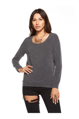 Chaser - Love Knit Triangle Open Back Long Sleeve Pullover Black