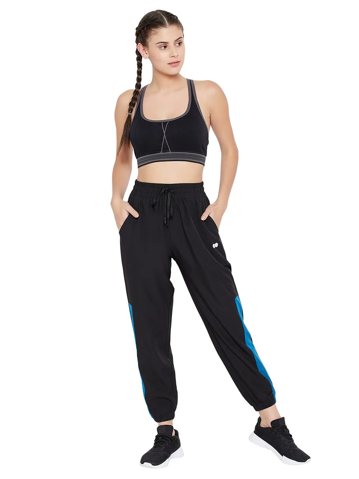 Clovia Women's Slim Fit Polyester Activewear Ankle Length Sports Joggers with Pocket (AB0073A13_Black_S)