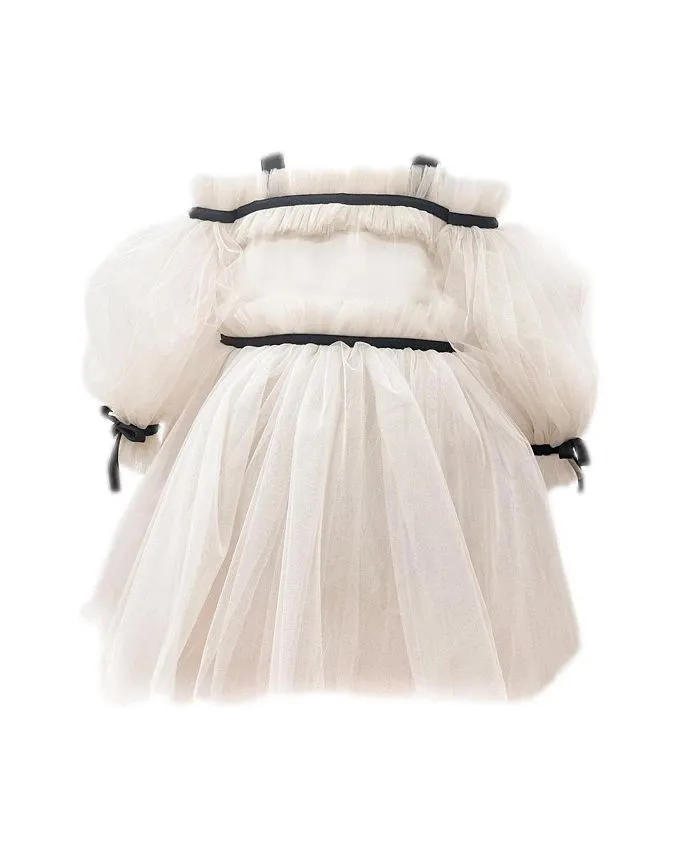 Coco Caramel Tulle Girls Dress with Sheer Tulle Puff Sleeves - Baby Little Kid, Big Kid Petite Maison Kids