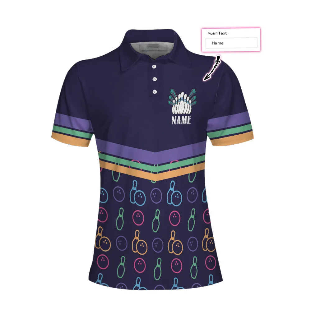 Colorful Bowling Pattern Custom Short Sleeve Woman Polo Shirt, Personalized Bowling Themed Shirt For Ladies, Cool Gift For Bowlers Coolspod