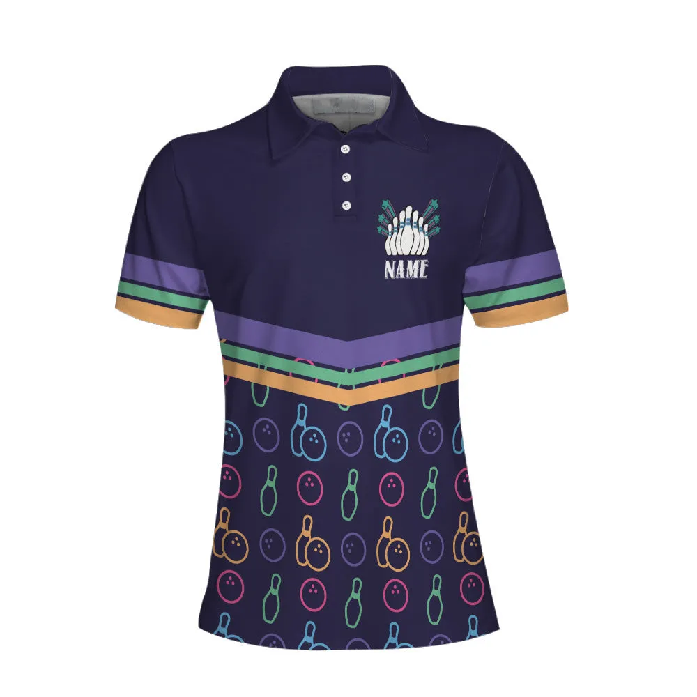 Colorful Bowling Pattern Custom Short Sleeve Woman Polo Shirt, Personalized Bowling Themed Shirt For Ladies, Cool Gift For Bowlers Coolspod