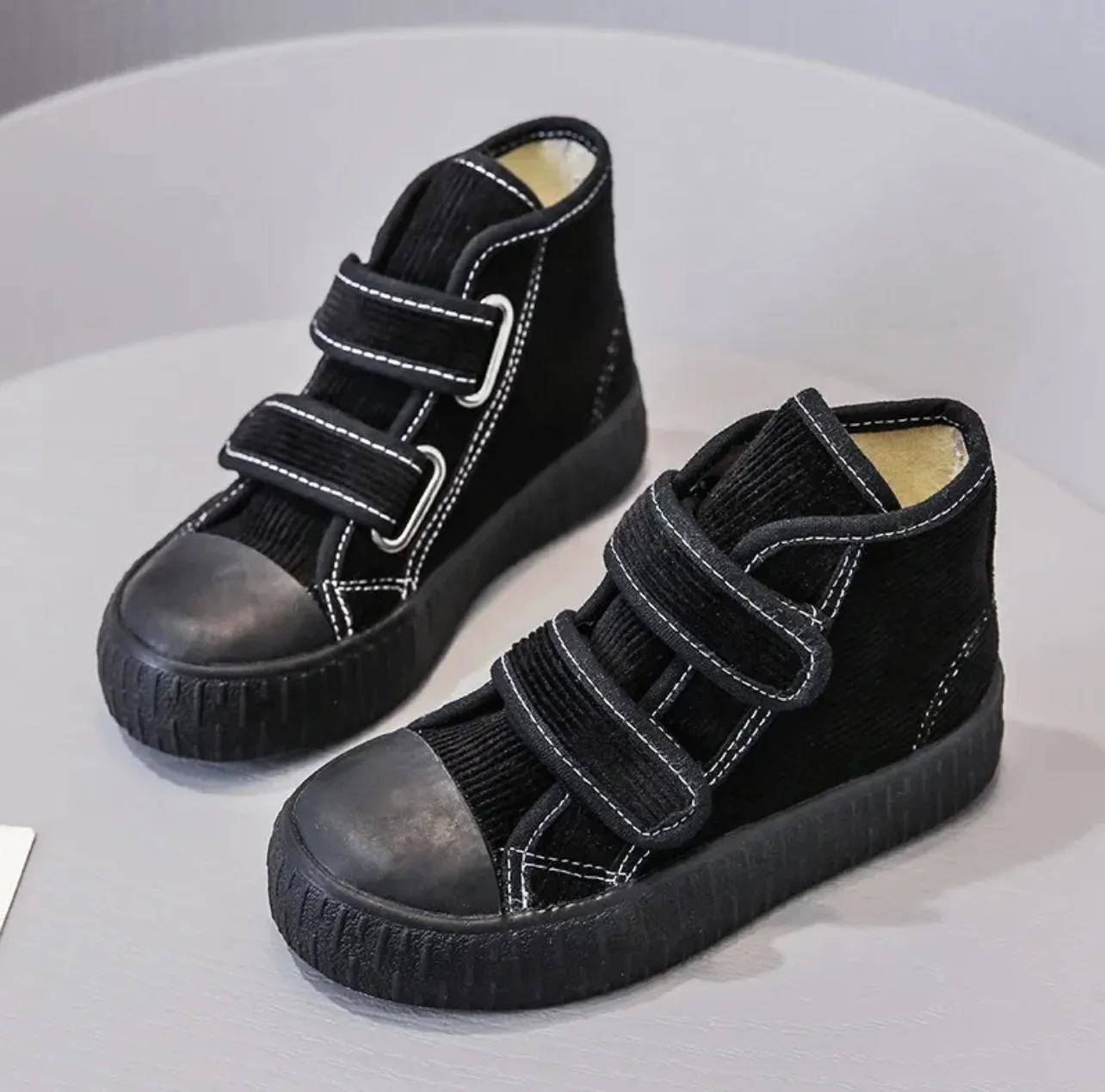 Corduroy High Top Velcro Kid Shoes for Lil Boys