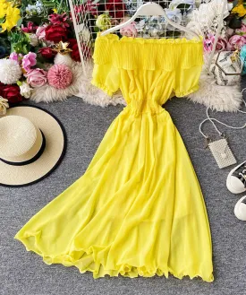 Cute off the shoulder chiffon casual summer dress    S62