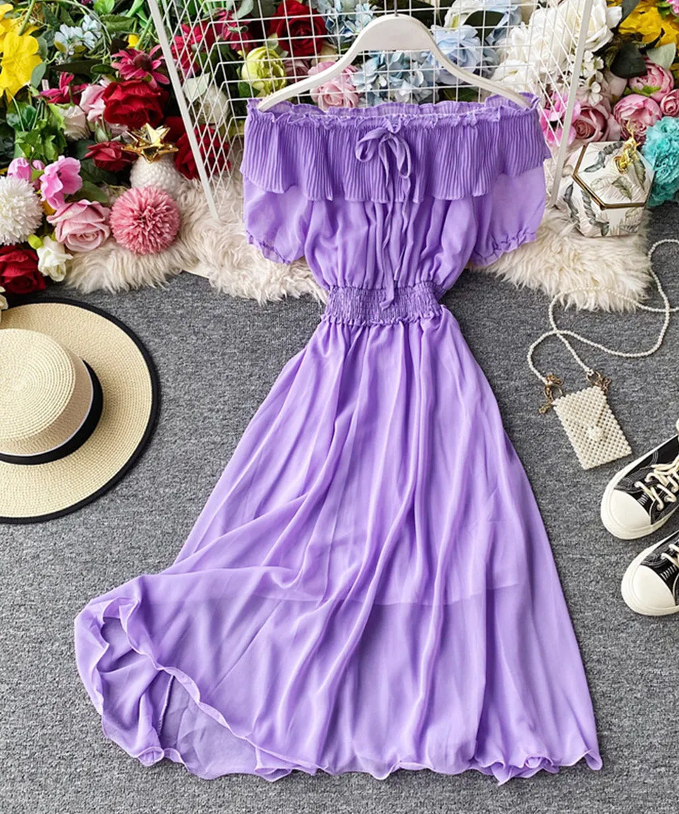 Cute off the shoulder chiffon casual summer dress    S62