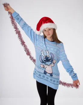 Disney Lilo & Stitch Kids Blue Knitted Christmas Jumper