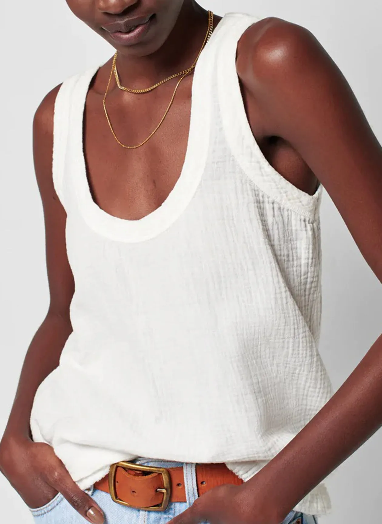 DREAM COTTON GAUZE SCOOP TANK