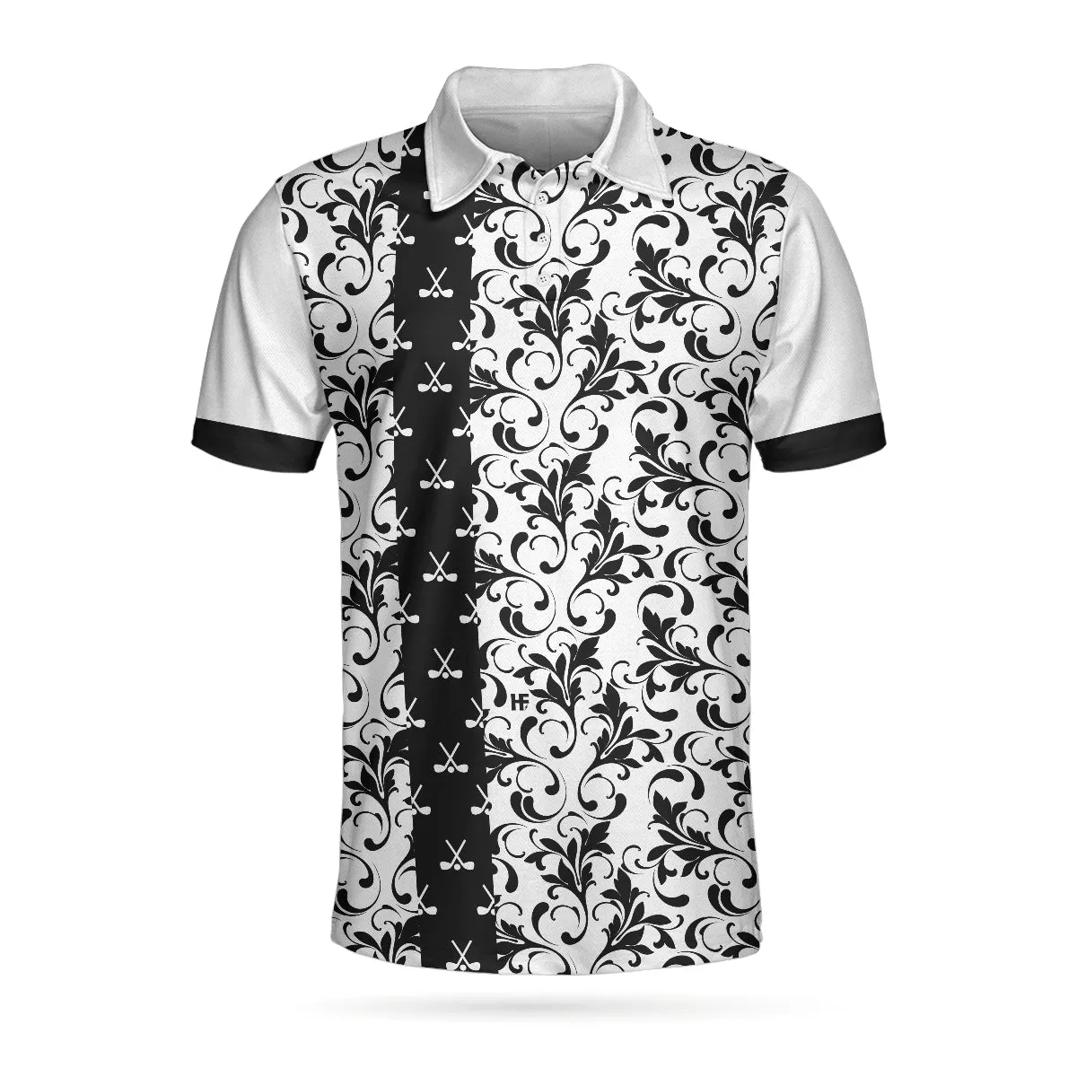 Floral Golf Pattern In White Polo Shirt, Black And White Polo Shirt, Floral Golf Shirt For Men Coolspod