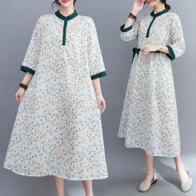 Floral Print Pastoral Tie-Up Print Artistic Dress