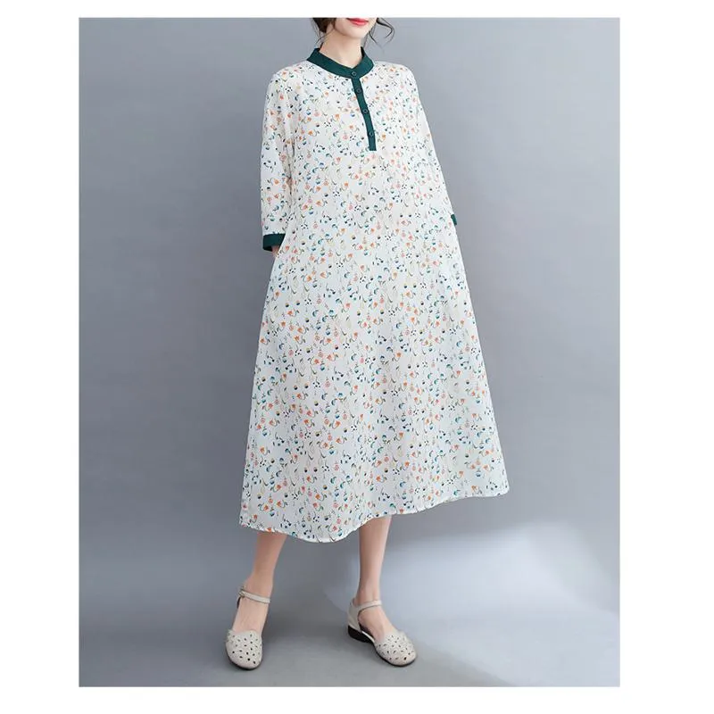 Floral Print Pastoral Tie-Up Print Artistic Dress