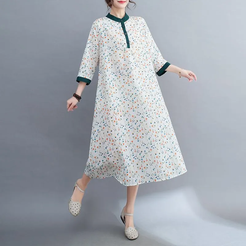 Floral Print Pastoral Tie-Up Print Artistic Dress