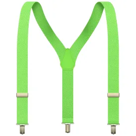 Fluorescent Green Slim Suspenders for Men & Women Boys & Girls Y-back Shape 1 inch wide