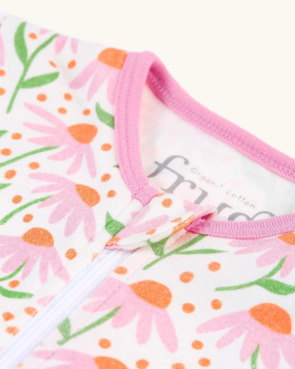 Frugi Zelah Zip Up All In One - White Echinacea