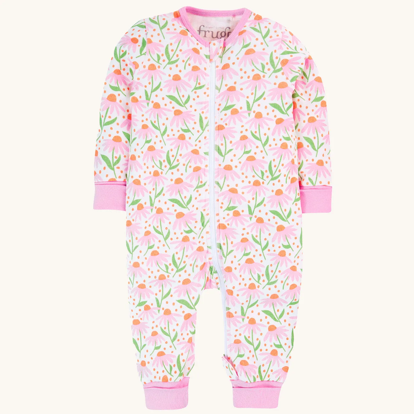 Frugi Zelah Zip Up All In One - White Echinacea