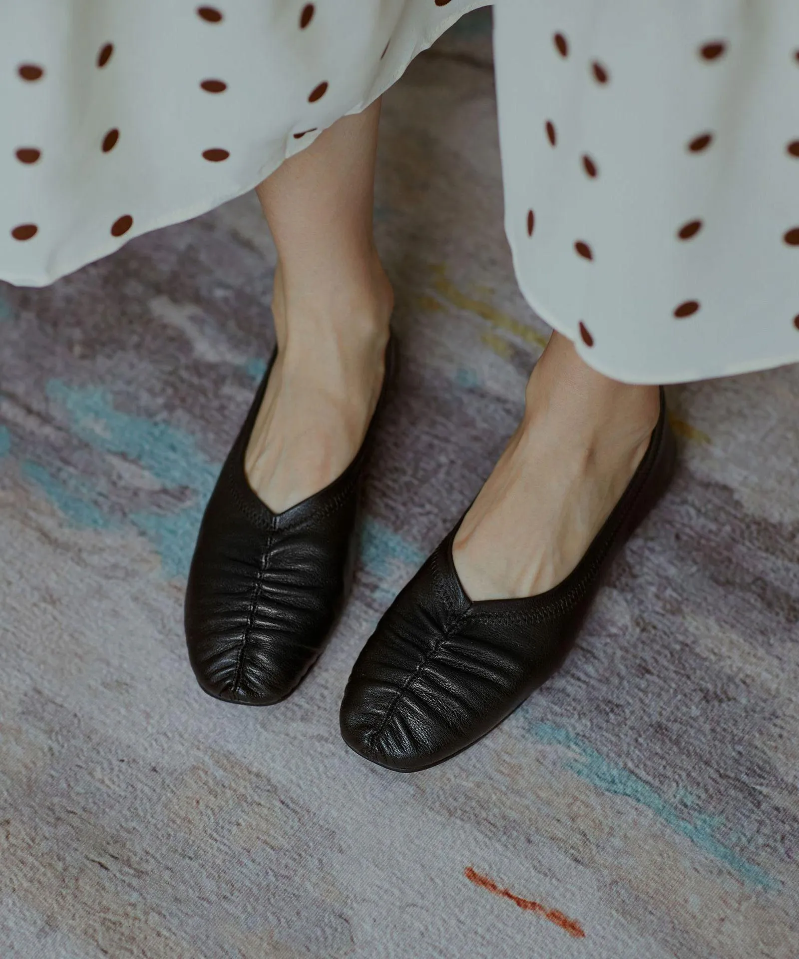 Genuine Leather Black Pointed Toe Flat Shoes For Women