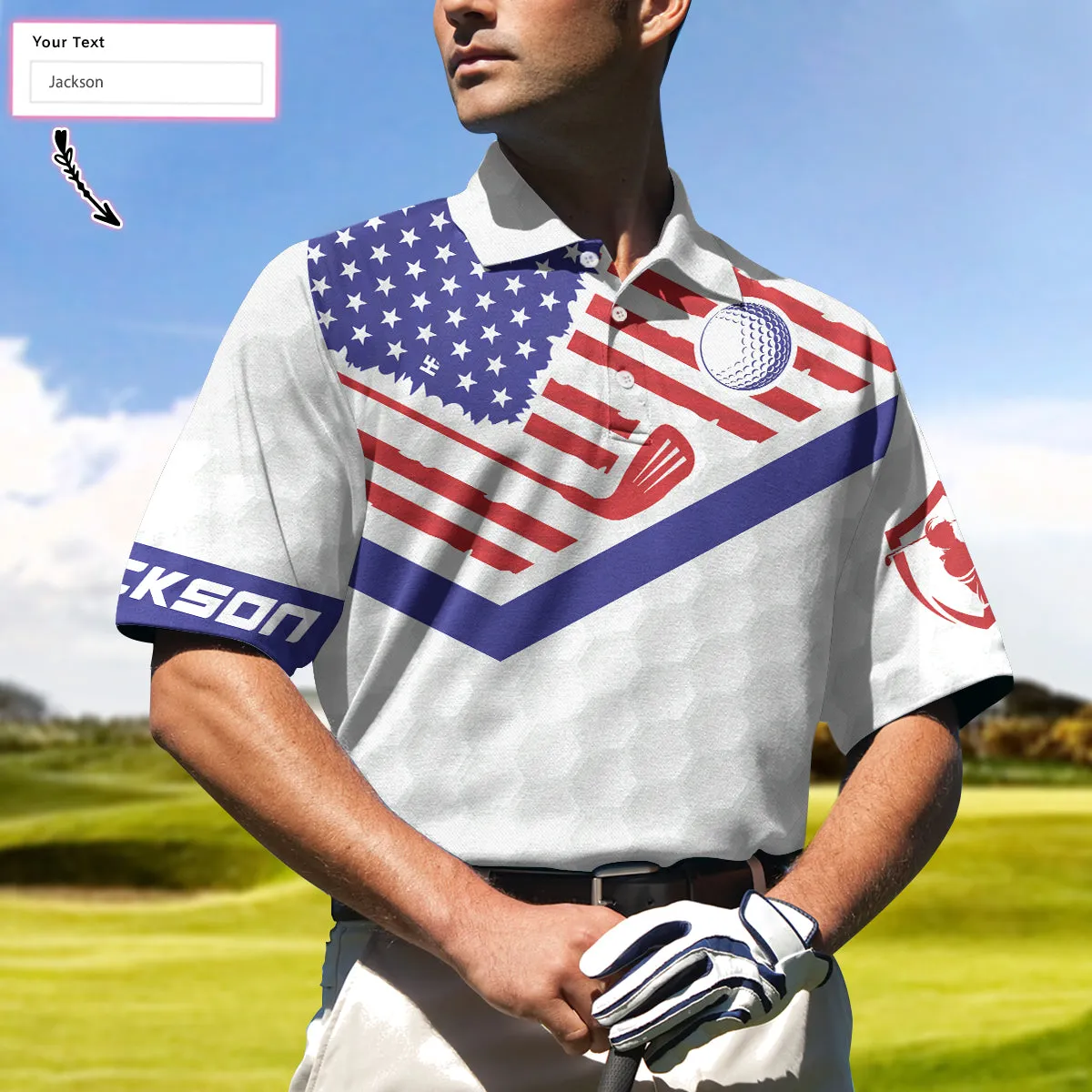 Golf American Flag New Custom Polo Shirt, White Golf Pattern Personalized Polo Shirt, Patriotic Golf Shirt For Men Coolspod