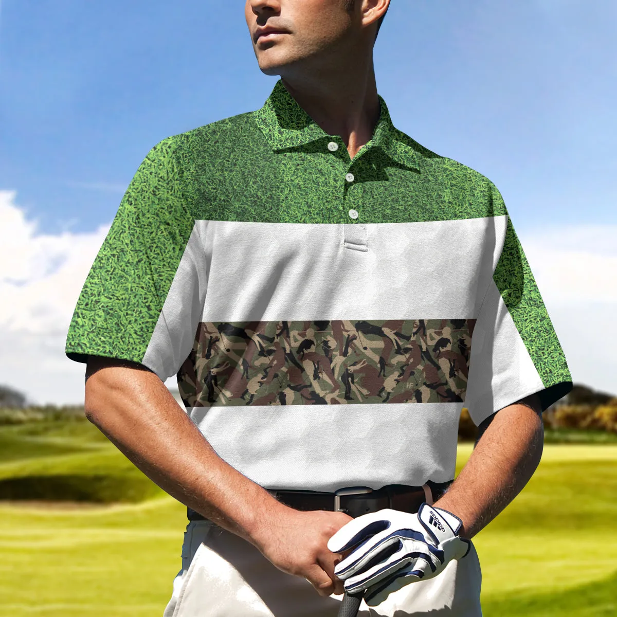 Golf In Green And Camouflage Pattern Golf Polo Shirt, Cool Golf Shirt For Men, Best Gift For Golfers Coolspod