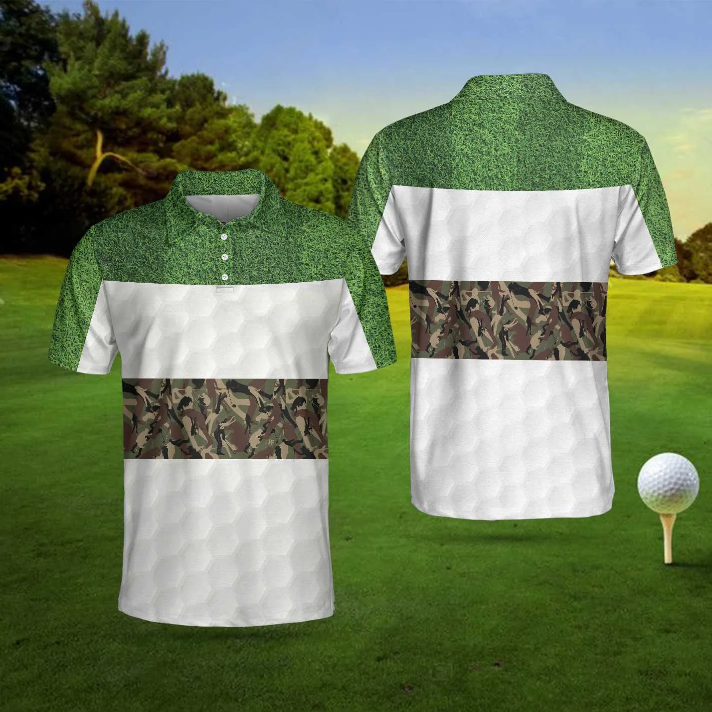 Golf In Green And Camouflage Pattern Golf Polo Shirt, Cool Golf Shirt For Men, Best Gift For Golfers Coolspod