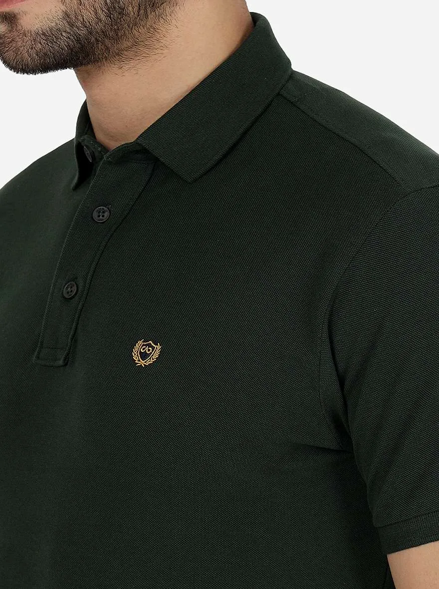 Groove Green Solid Slim Fit Polo T-Shirt | JadeBlue